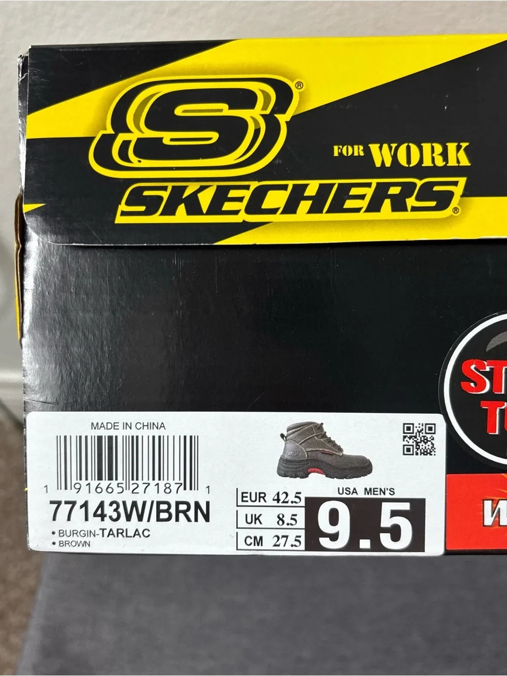 Skechers Work Burgin Tarlac Steel Toe Boots Sz 9.5 Wide NWT